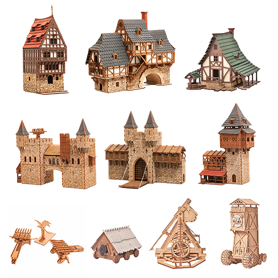 Domus Kits40906 3308 Pieces Medieval Burgen 6 Coreva Castles Model, Scale  1:65, Multicoloured