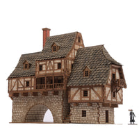 Fawlty Manor – Bridge Dwelling – 28mm Scale Model Kit - Medieval European - 465 pieces – Model Building Kits for Adults – 3D Puzzle – DIY – Weathered